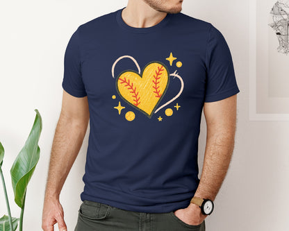 brand:Bella Canvas|color:Navy|Softball Heart Graphic T-Shirt