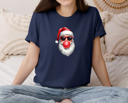 brand:Bella Canvas|color:Navy|Cool Santa Bubble Gum Heart Sunglas Graphic T-Shirt