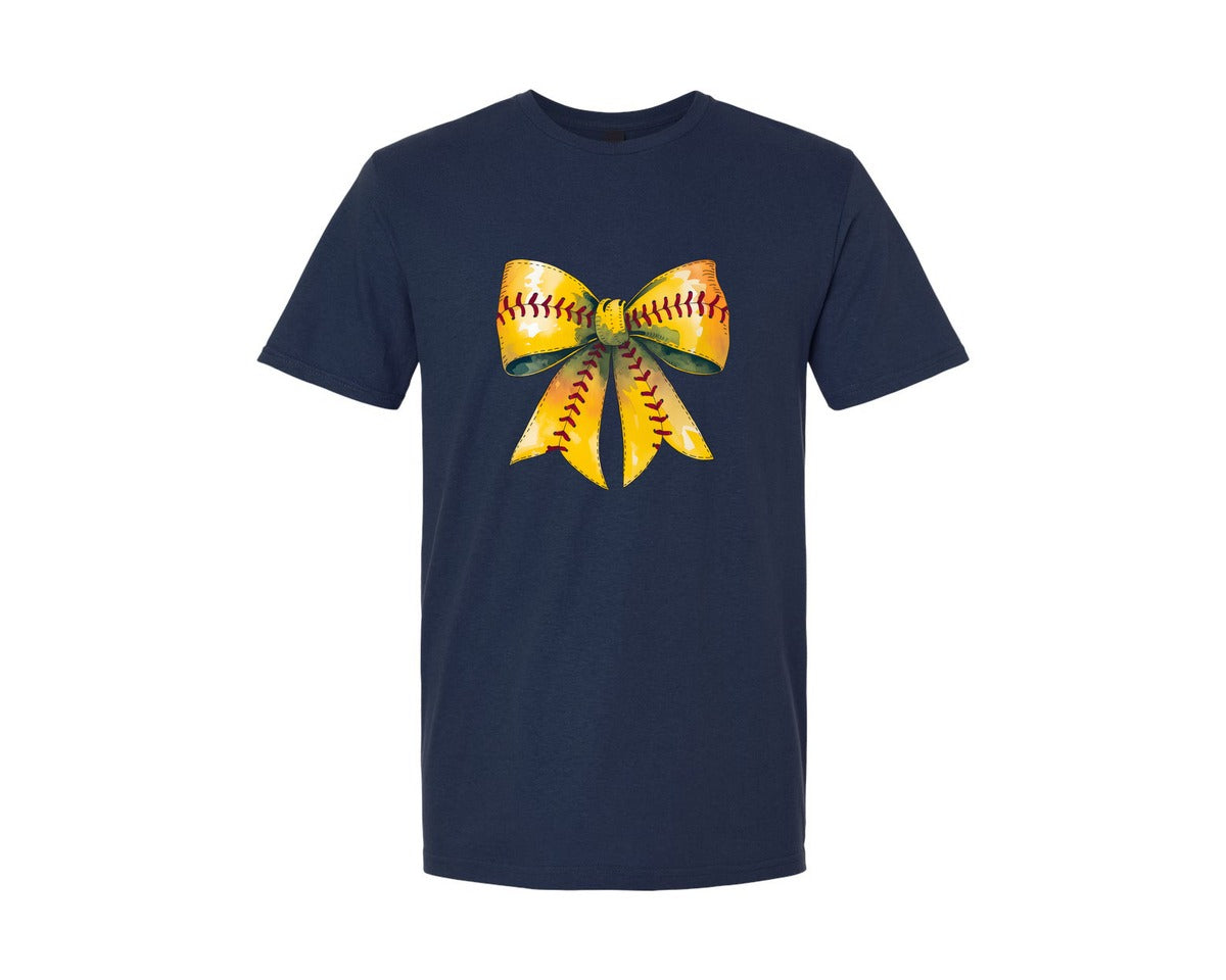 brand:Generic|color:Navy|Retro Softball Bow Mama Mom Design Graphic T-Shirt