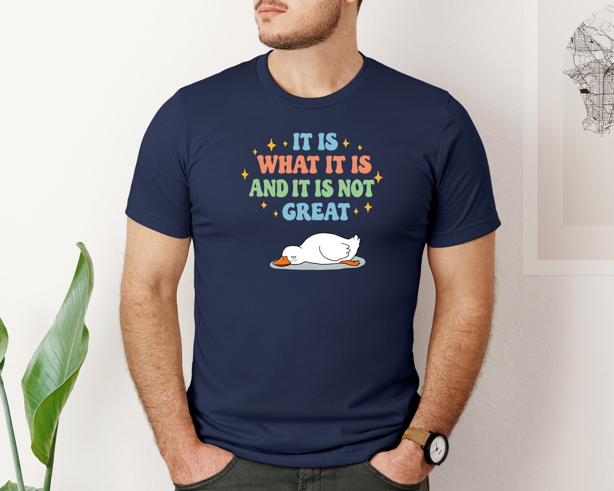 brand:Bella Canvas|color:Navy|Funny Duck It Is What It Is Graphic T-Shirt