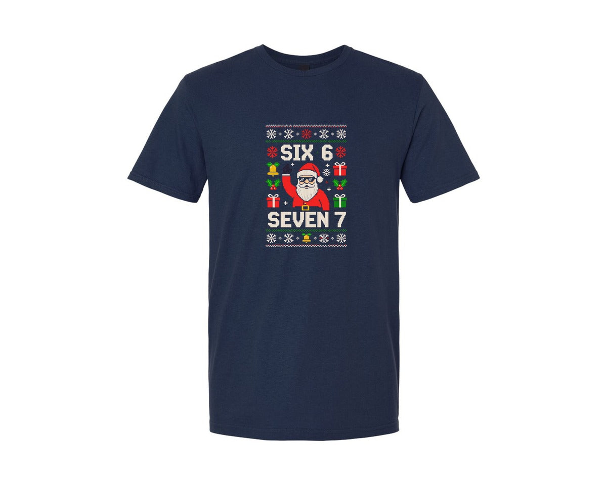 brand:Generic|color:Navy|Ugly Sweater Santa Six Seven Santa Graphic T-Shirt