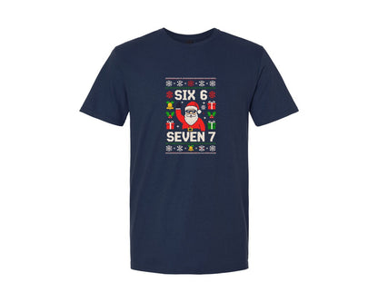 brand:Generic|color:Navy|Ugly Sweater Santa Six Seven Santa Graphic T-Shirt