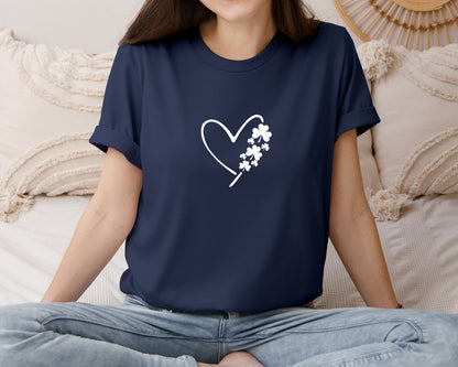 brand:Bella Canvas|color:Navy|Heart Shamrock St Patricks Day Graphic T-Shirt