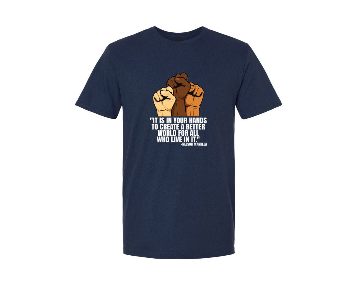 brand:Generic|color:Navy|Create A Better World Unity Quote Graphic T-Shirt
