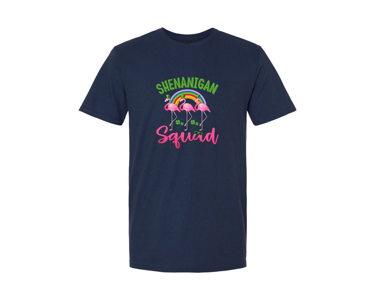 brand:Generic|color:Navy|Shenanigan Squad Patricks Day Flamingo Graphic T-Shirt