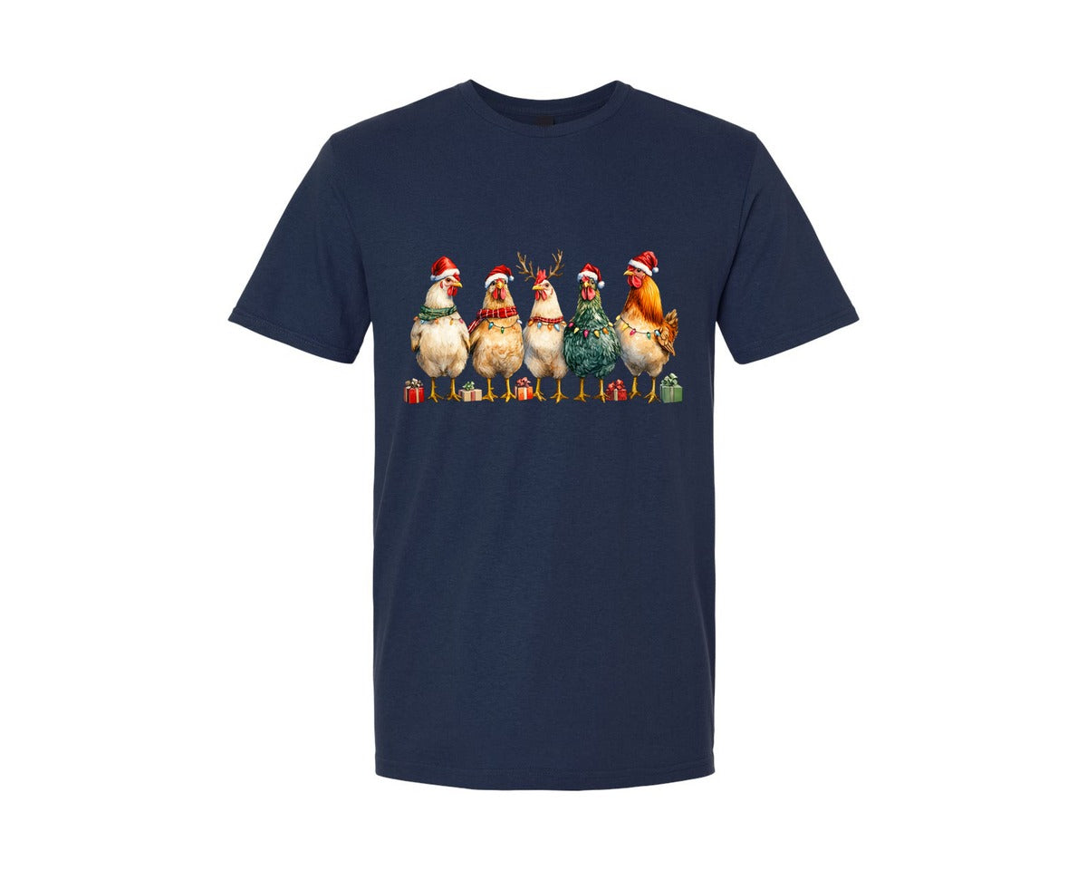 brand:Generic|color:Navy|Christmas Chicken Farm Animals 39 Graphic T-Shirt