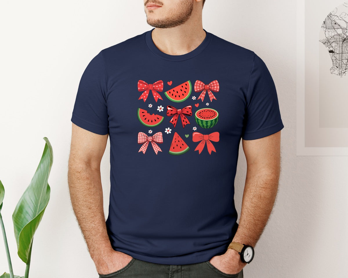 brand:Bella Canvas|color:Navy|Coquette Watermelon Summer Fruit Graphic T-Shirt