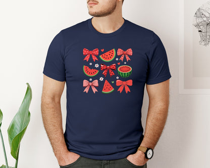 brand:Bella Canvas|color:Navy|Coquette Watermelon Summer Fruit Graphic T-Shirt