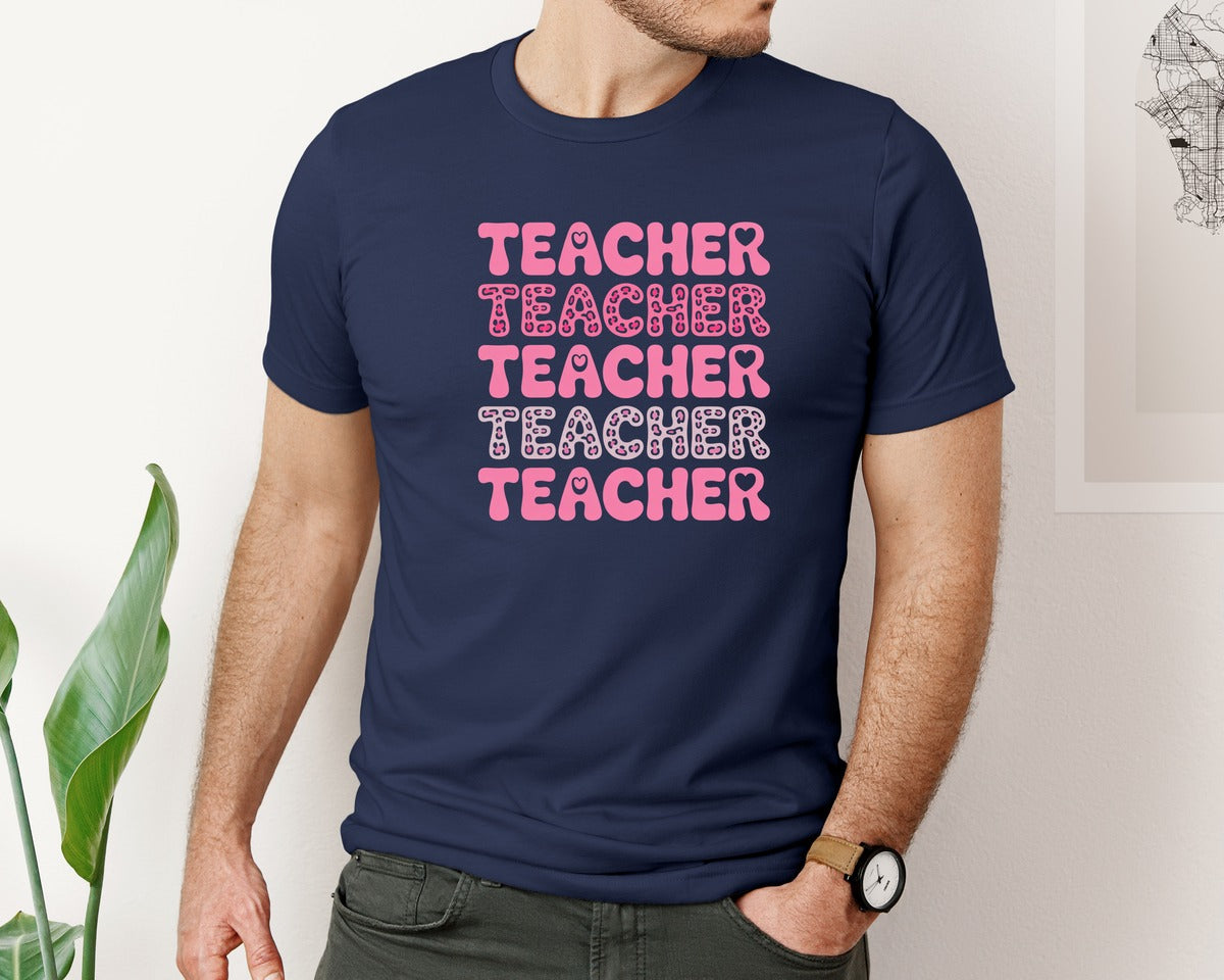 brand:Bella Canvas|color:Navy|Retro Teacher 27 Graphic T-Shirt