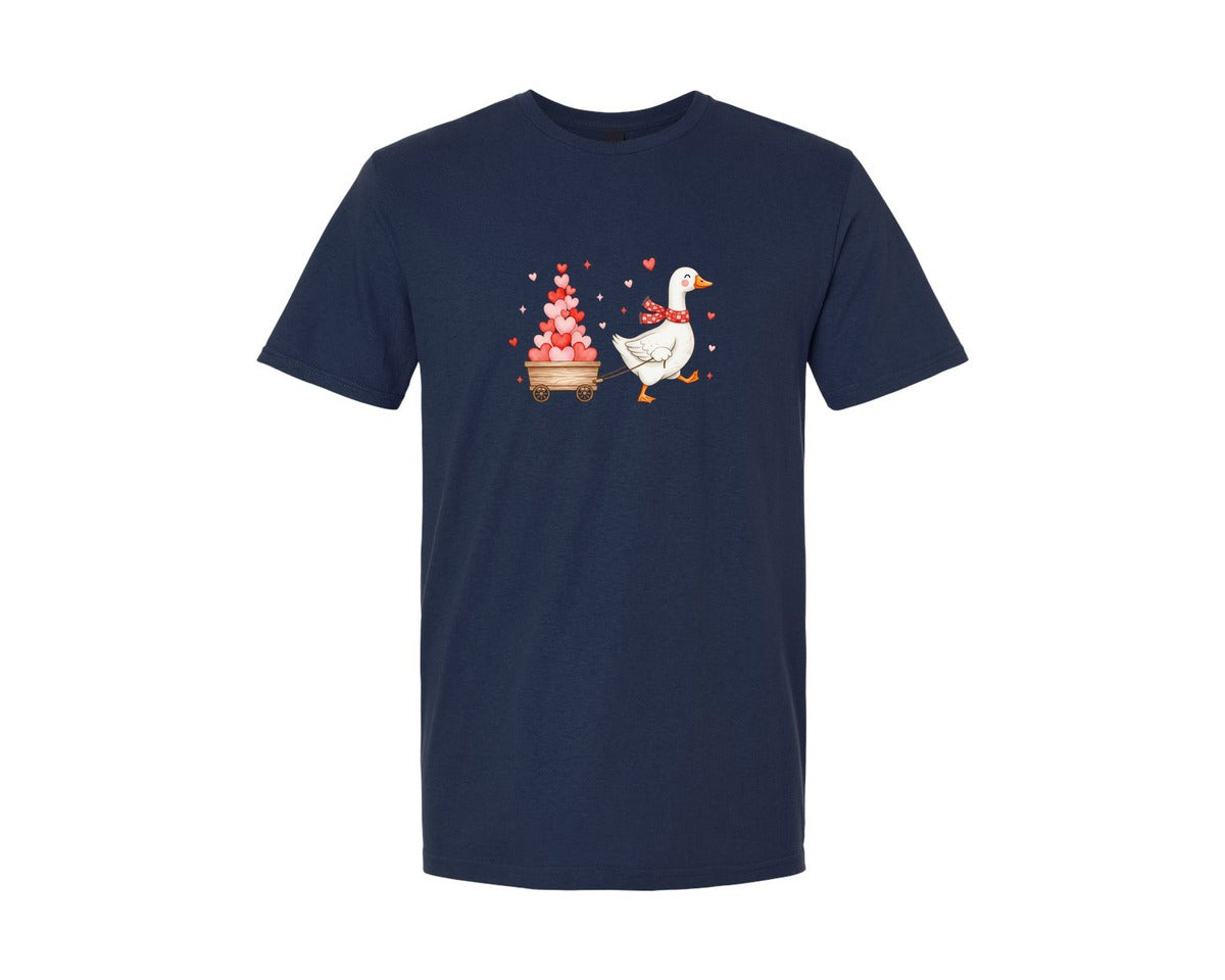 brand:Generic|color:Navy|Valentine Goose Pulling Heart Wagon Graphic T-Shirt