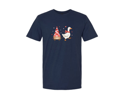 brand:Generic|color:Navy|Valentine Goose Pulling Heart Wagon Graphic T-Shirt
