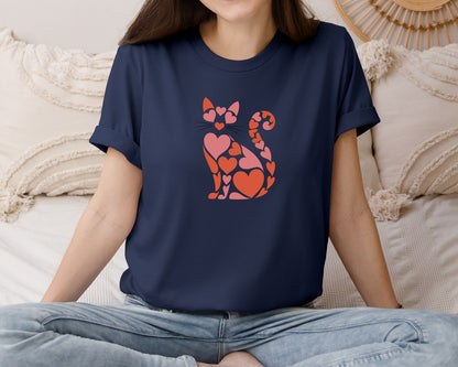 brand:Bella Canvas|color:Navy|Cat Love Heart Valentines Day Ep Graphic T-Shirt