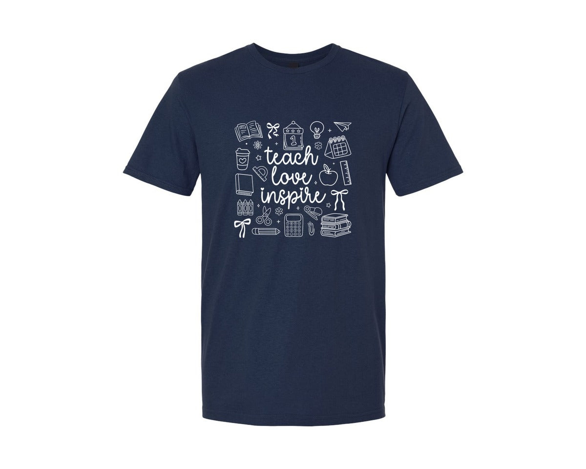 brand:Generic|color:Navy|Teacher Doodle Teach Love Inspire Graphic T-Shirt