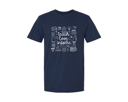 brand:Generic|color:Navy|Teacher Doodle Teach Love Inspire Graphic T-Shirt