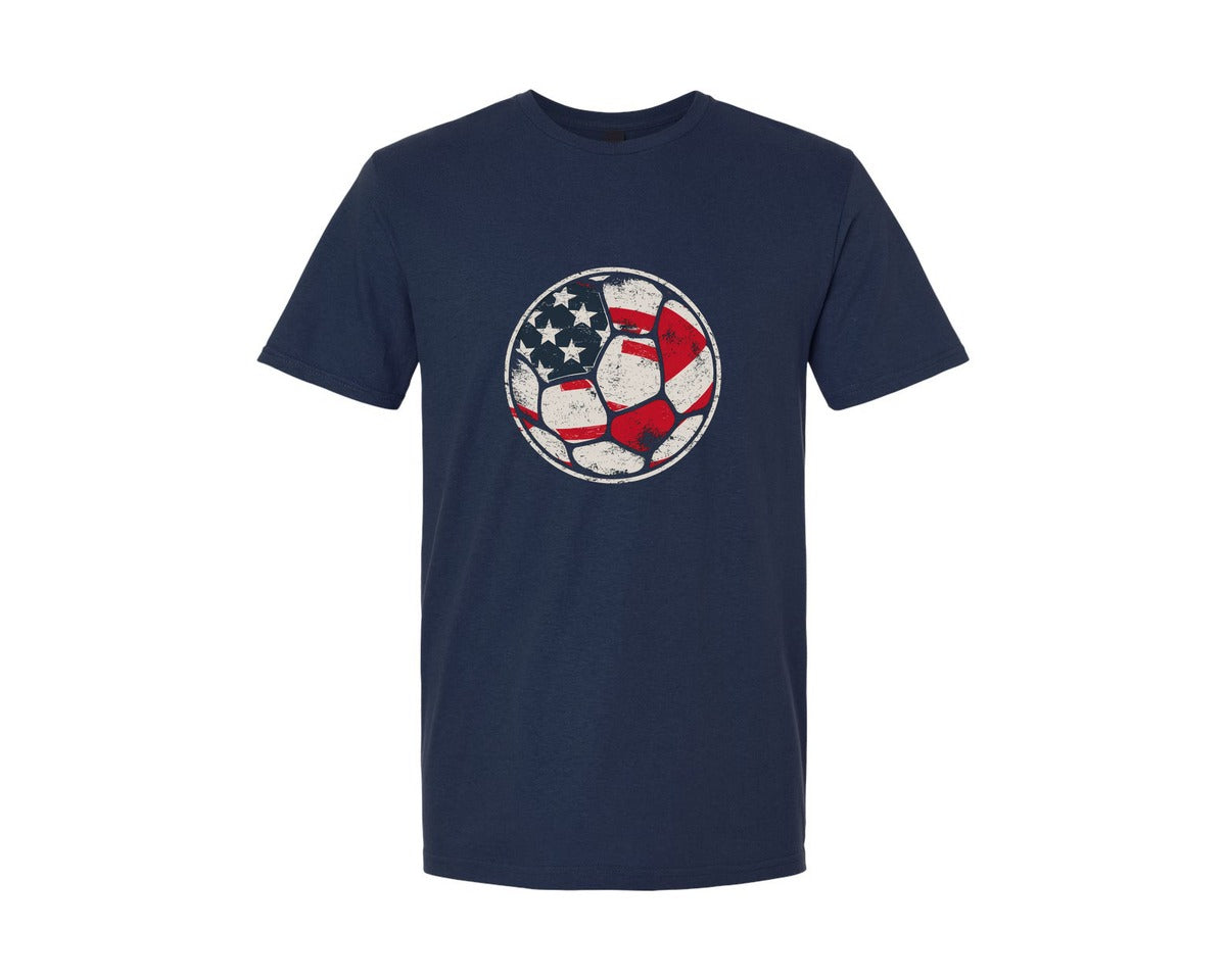 brand:Generic|color:Navy|American Flag On Soccer Ball T Shirt Graphic T-Shirt