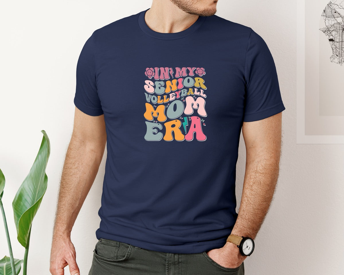 brand:Bella Canvas|color:Navy|In My Senior Volleyball Mom Era Graphic T-Shirt