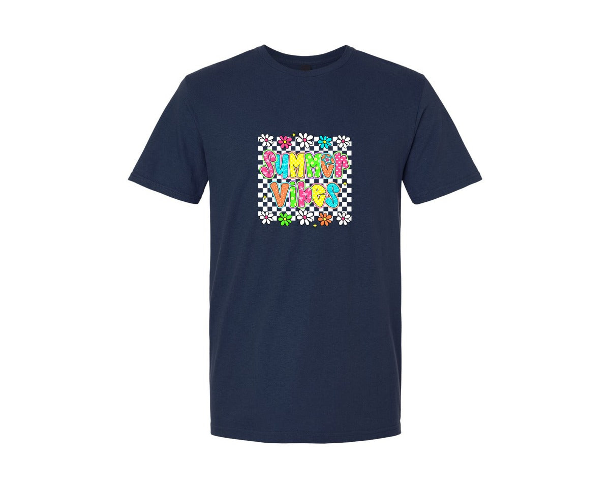brand:Generic|color:Navy|Floral Summer Vibes Retro Summer 4 Graphic T-Shirt