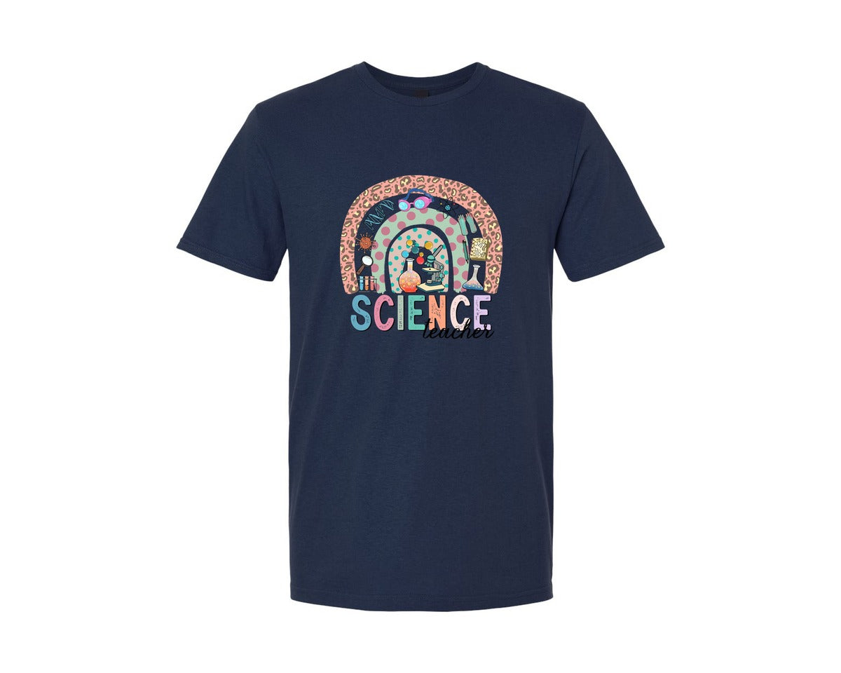 brand:Generic|color:Navy|Science Teacher Rainbow Science Graphic T-Shirt