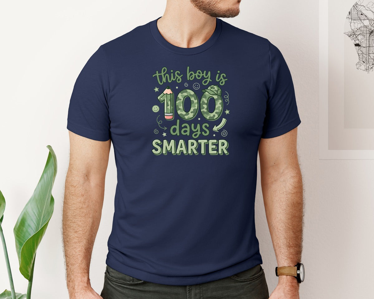 brand:Bella Canvas|color:Navy|This Boy Is 100 Days Smarter Graphic T-Shirt