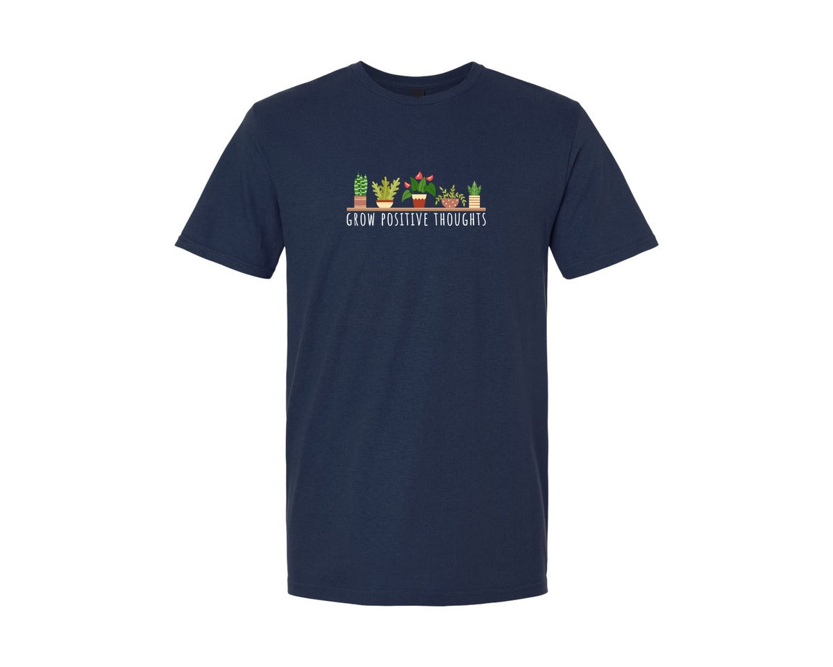 brand:Generic|color:Navy|Indoor Plant Pot Grow Positive Thoughts Graphic T-Shirt