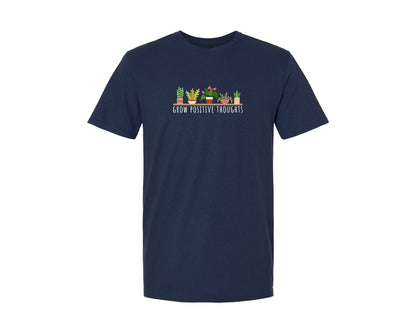brand:Generic|color:Navy|Indoor Plant Pot Grow Positive Thoughts Graphic T-Shirt