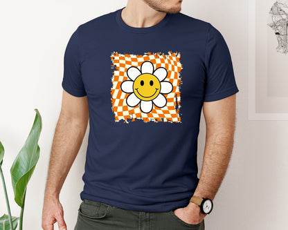 brand:Bella Canvas|color:Navy|Retro Smile Face Graphic T-Shirt