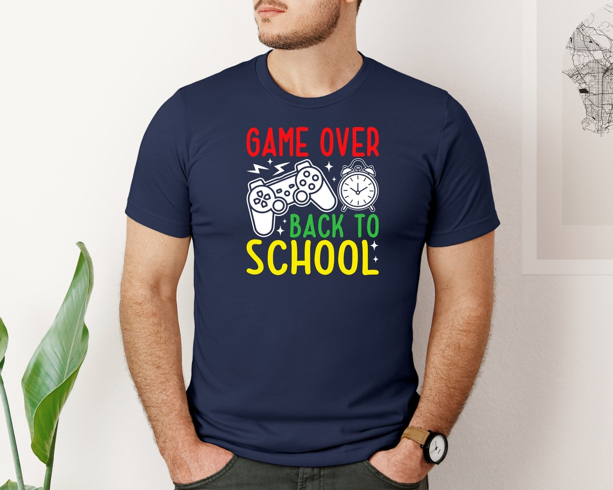 brand:Bella Canvas|color:Navy|Game Over Back To School T Shirt 14 Graphic T-Shirt