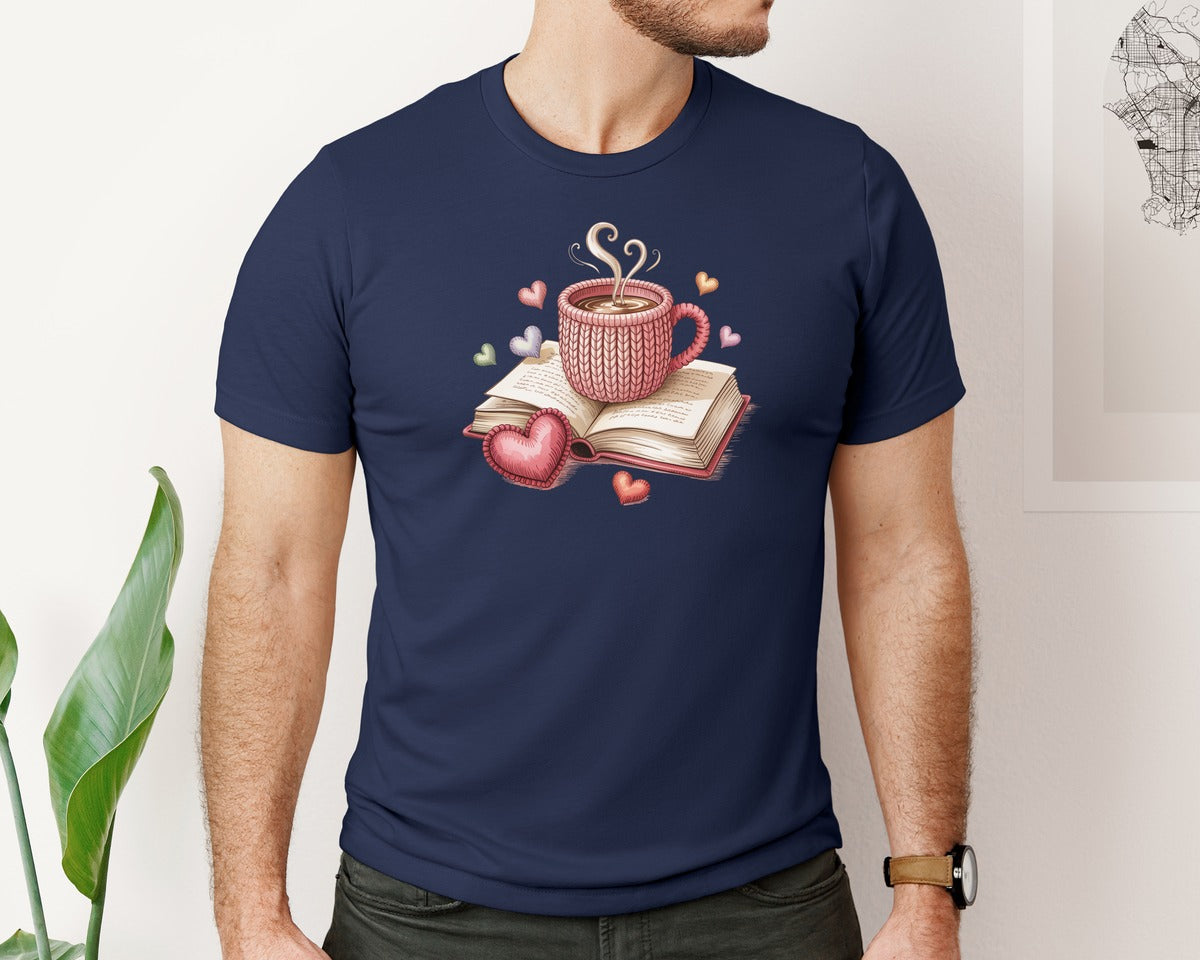 brand:Bella Canvas|color:Navy|Faux Yarn Books Are My Valentine Graphic T-Shirt