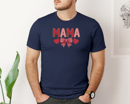 Valentines Day Mama Faux Yarn Graphic T-Shirt