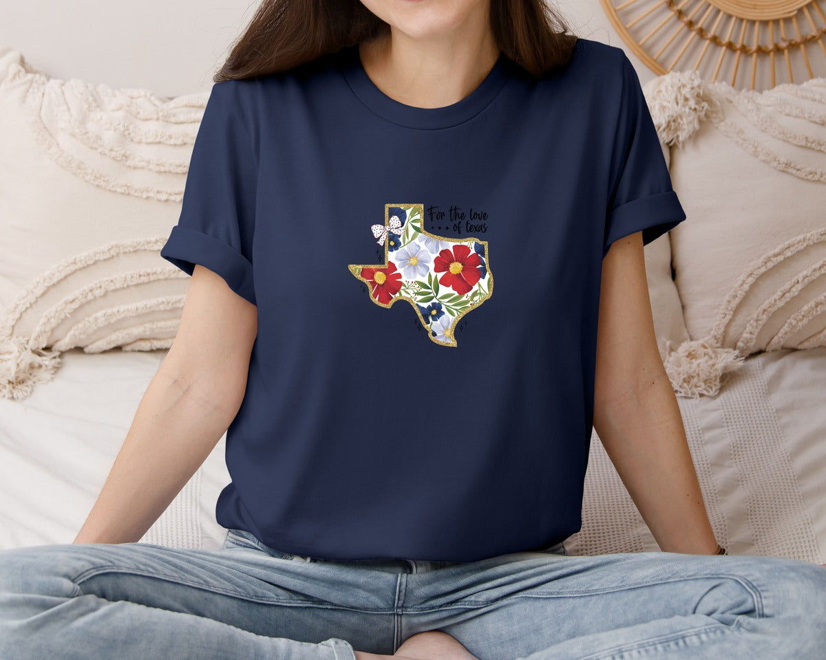brand:Bella Canvas|color:Navy|For The Love Of Texas Floral Texas 2 Graphic T-Shirt