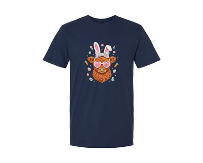 brand:Generic|color:Navy|Crochet Easter Day Highland Cow 2 Graphic T-Shirt