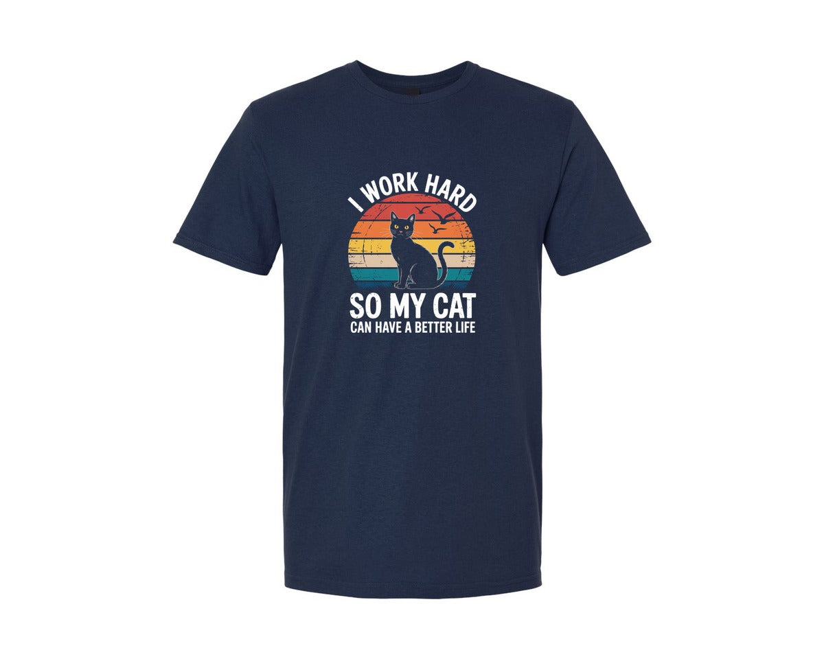brand:Generic|color:Navy|Funny Cat Lover Retro Sunset Graphic T-Shirt