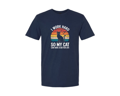 brand:Generic|color:Navy|Funny Cat Lover Retro Sunset Graphic T-Shirt
