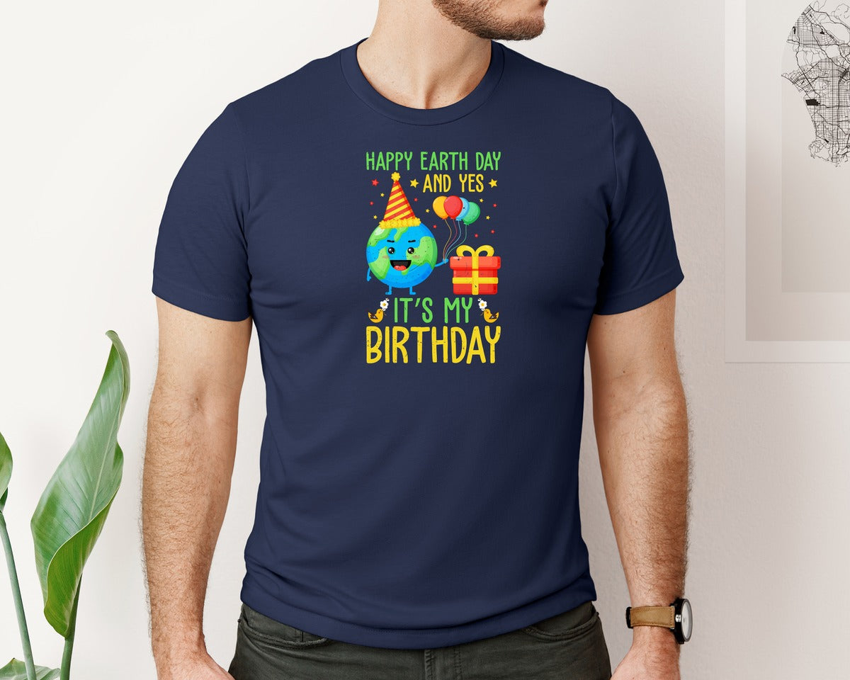 brand:Bella Canvas|color:Navy|Happy Earth Day Birth Day T Shirt Graphic T-Shirt
