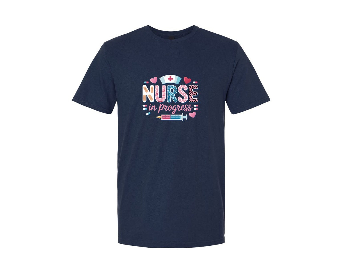 brand:Generic|color:Navy|Nurse In Progress Medical Themed Design Graphic T-Shirt
