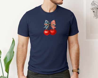 brand:Bella Canvas|color:Navy|Coquette Cherry Bow Pngamerica4Th July Graphic T-Shirt