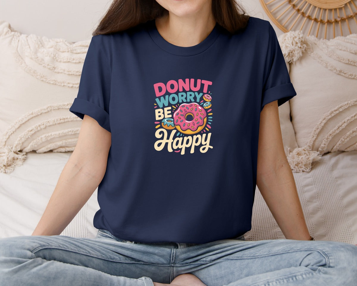 brand:Bella Canvas|color:Navy|Donut Worry Be Happy 29 Graphic T-Shirt