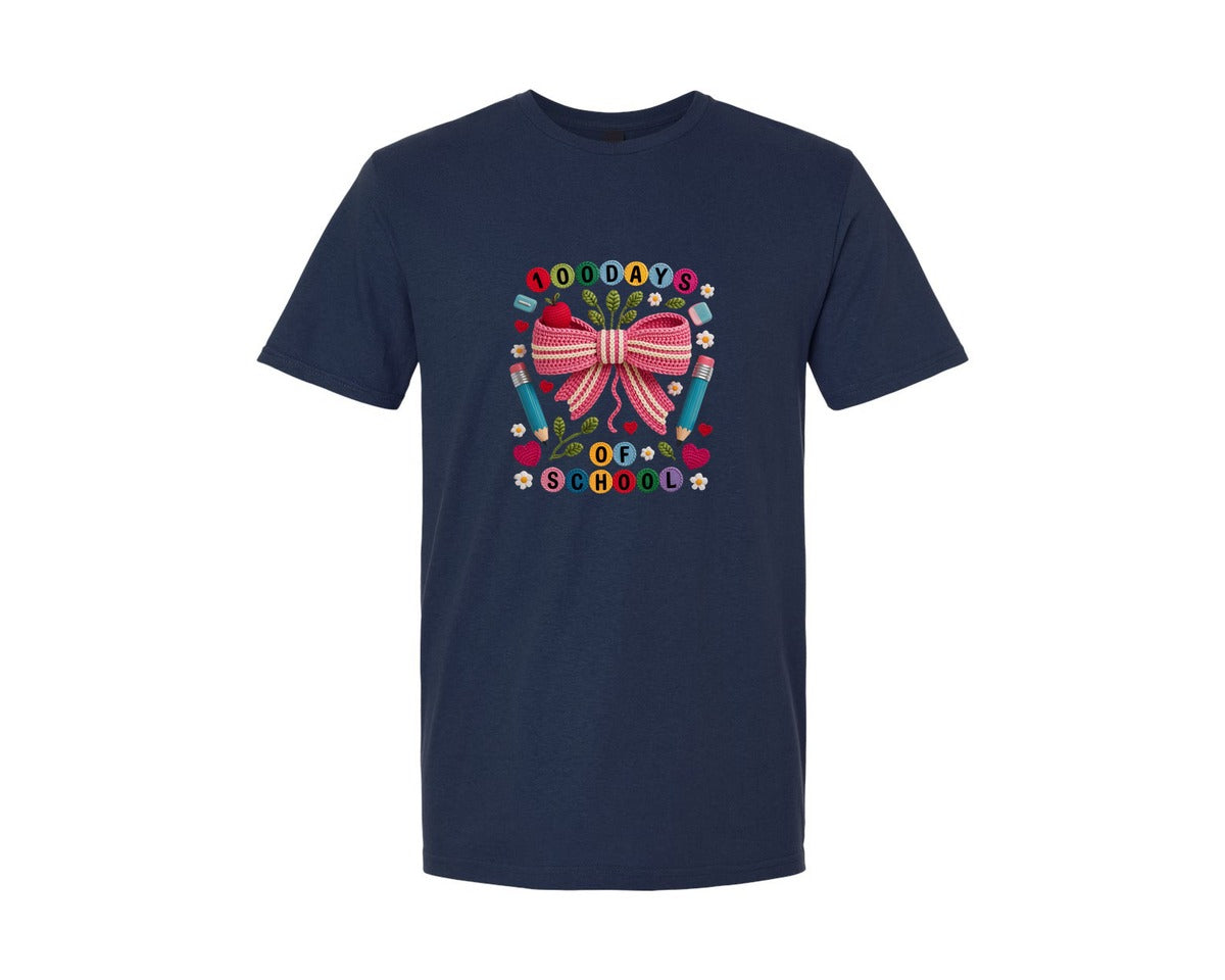brand:Generic|color:Navy|100 Days Of School Pencil Coquette 3 Graphic T-Shirt