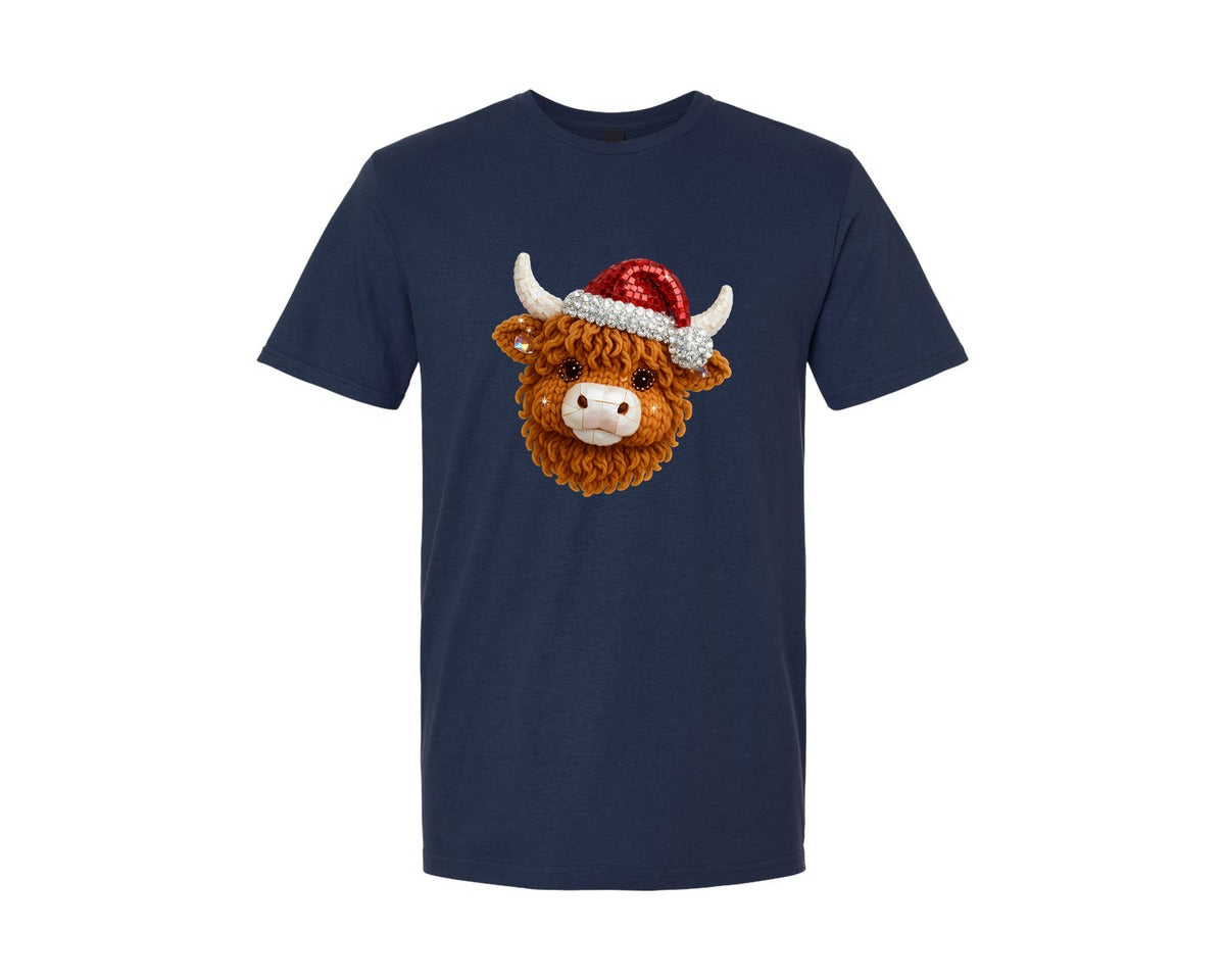 brand:Generic|color:Navy|Rhinestone Highland Cow Christmas 2 Graphic T-Shirt