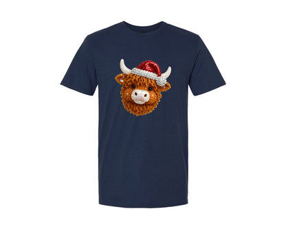 brand:Generic|color:Navy|Rhinestone Highland Cow Christmas 2 Graphic T-Shirt