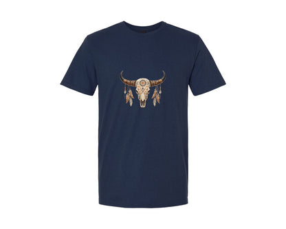 brand:Generic|color:Navy|Western Bull Skull Aztec Boho Longhorn 2 Graphic T-Shirt