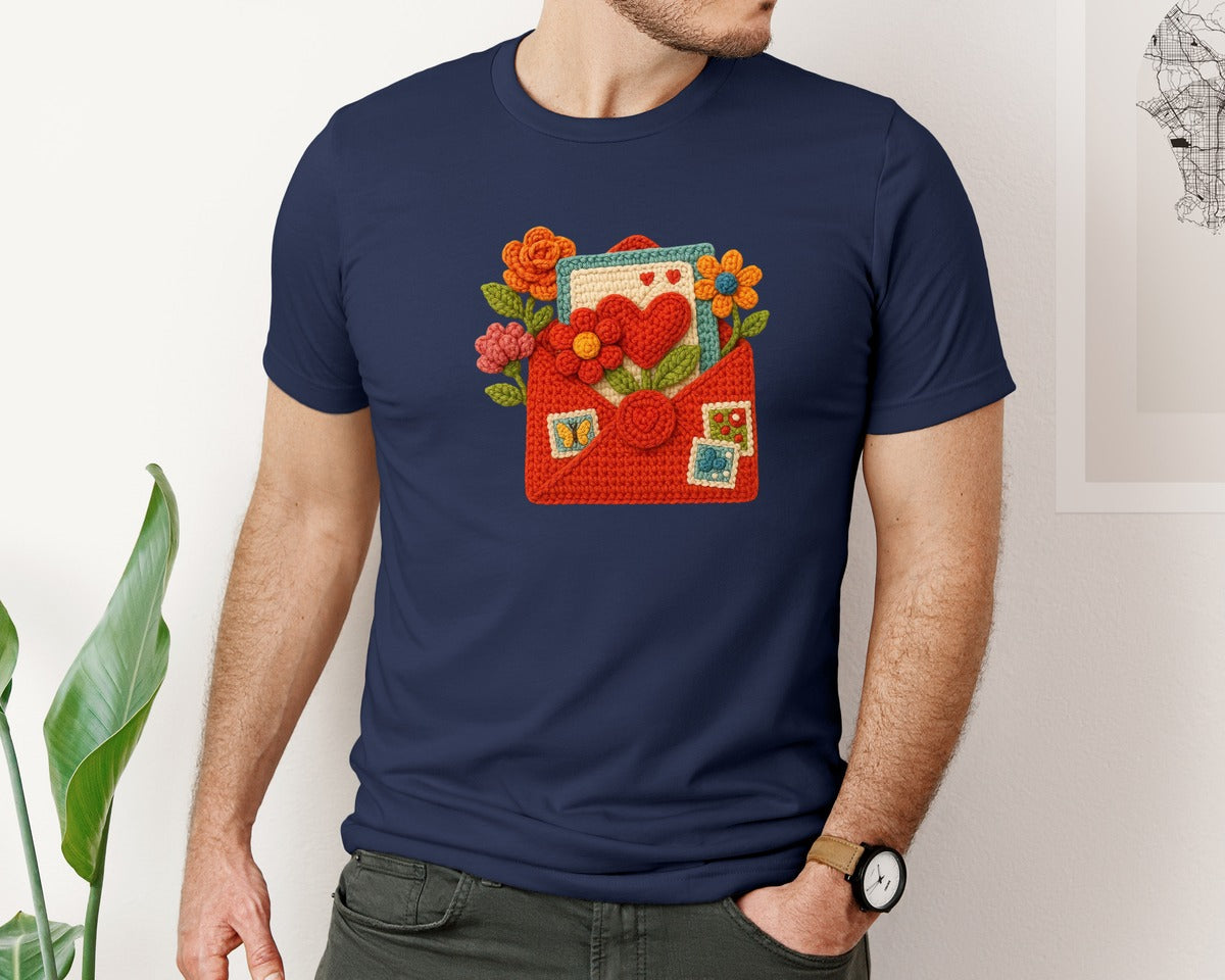 brand:Bella Canvas|color:Navy|Crochet Valentines Day 5 Graphic T-Shirt