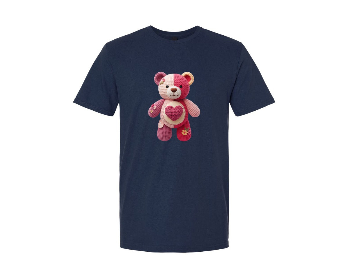 brand:Generic|color:Navy|Patchwork Pink Teddy Bear Teddy Graphic T-Shirt