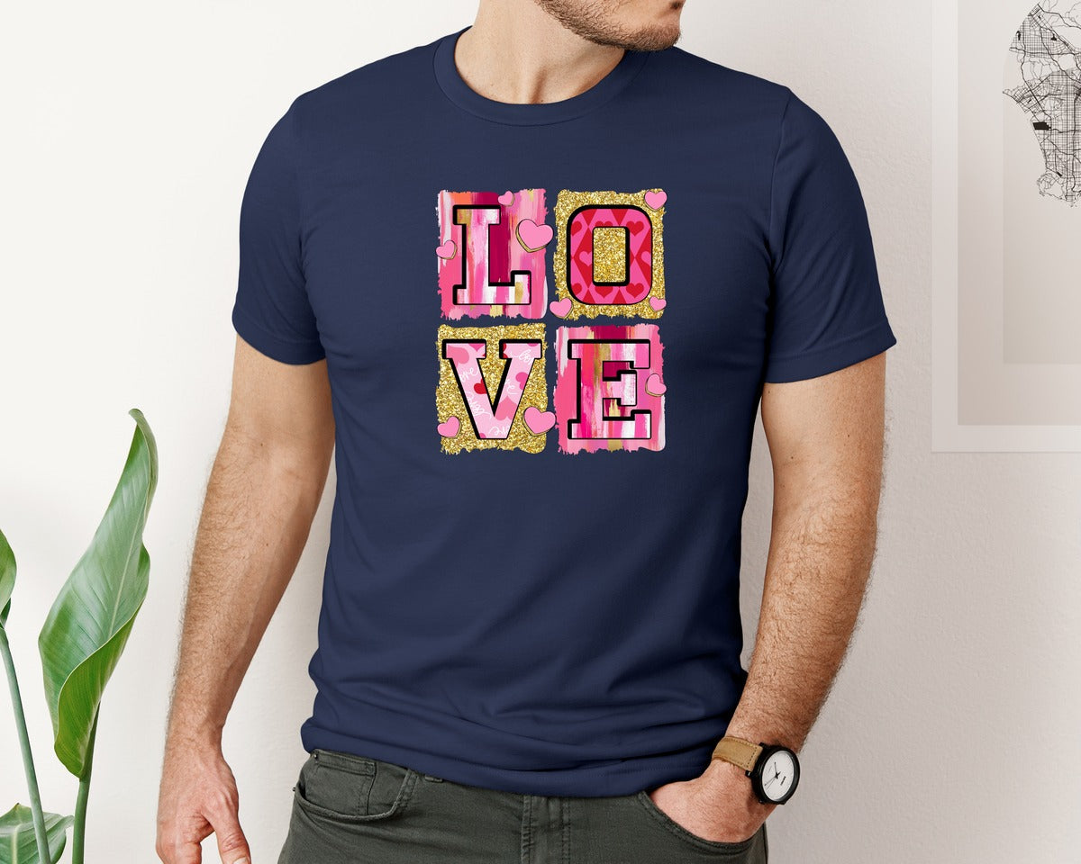 brand:Bella Canvas|color:Navy|Pink Valentines Day Love Coquette Graphic T-Shirt