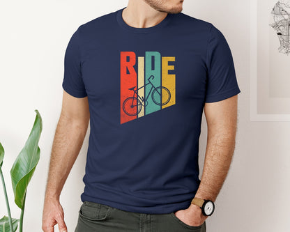 brand:Bella Canvas|color:Navy|Ride Bicycle Retro Cycling T Shirt Graphic T-Shirt