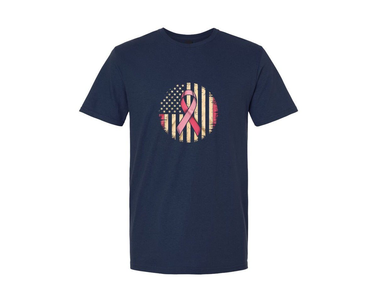 brand:Generic|color:Navy|Breast Cancer Awareness Usa Flag Shirt Graphic T-Shirt