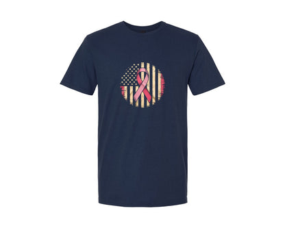 brand:Generic|color:Navy|Breast Cancer Awareness Usa Flag Shirt Graphic T-Shirt
