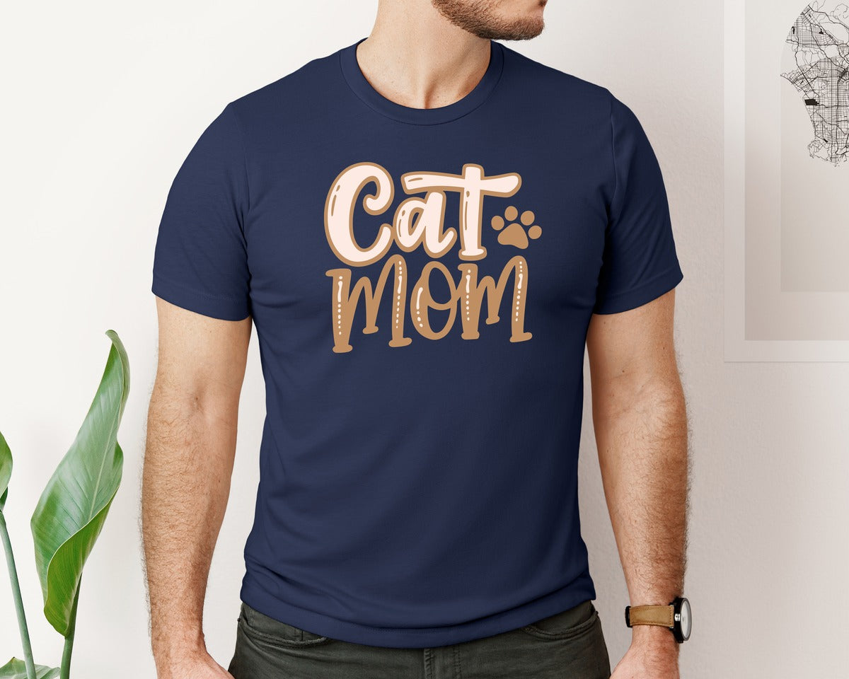 brand:Bella Canvas|color:Navy|Cat Mom Cute Crazy Cat Lady Quote Graphic T-Shirt