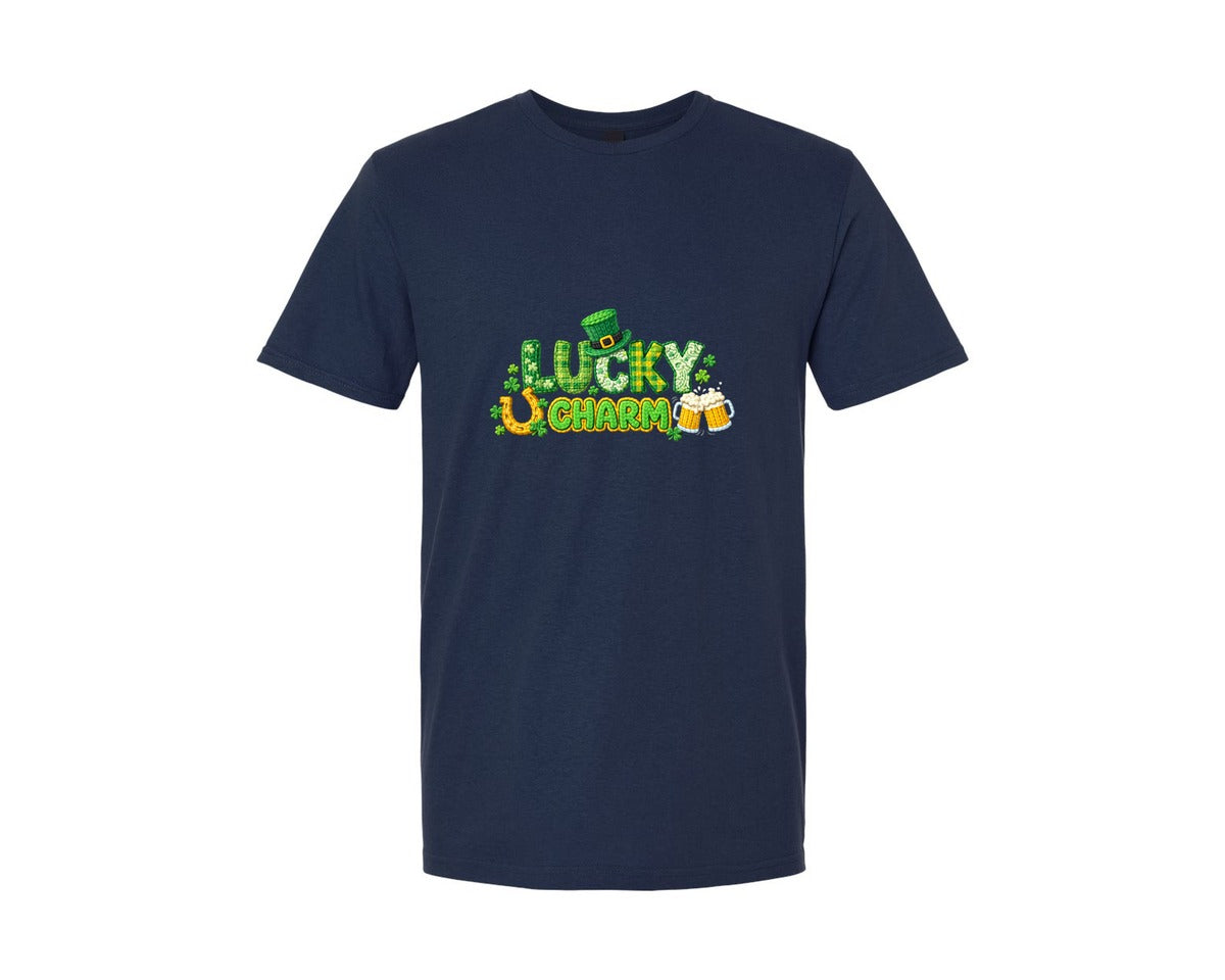 brand:Generic|color:Navy|Crochet Lucky St Patricks Day Graphic T-Shirt