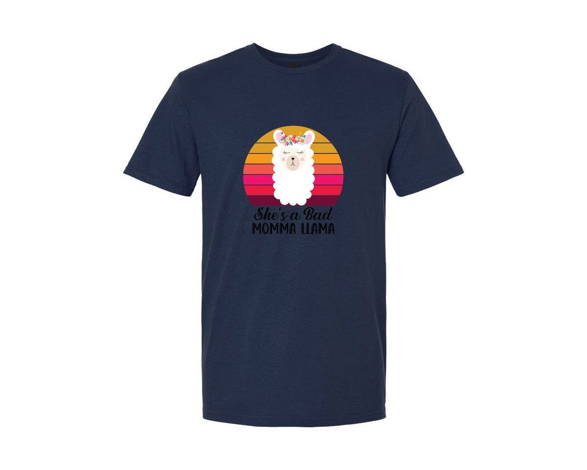 brand:Generic|color:Navy|Shes A Bad Momma Llama Retro T Shirt Graphic T-Shirt